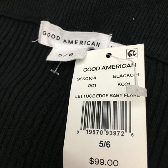 NEW Good American Women's Black Rib Knit Stretch Pants Baby Flare size 5/6 - Picture 4 of 13